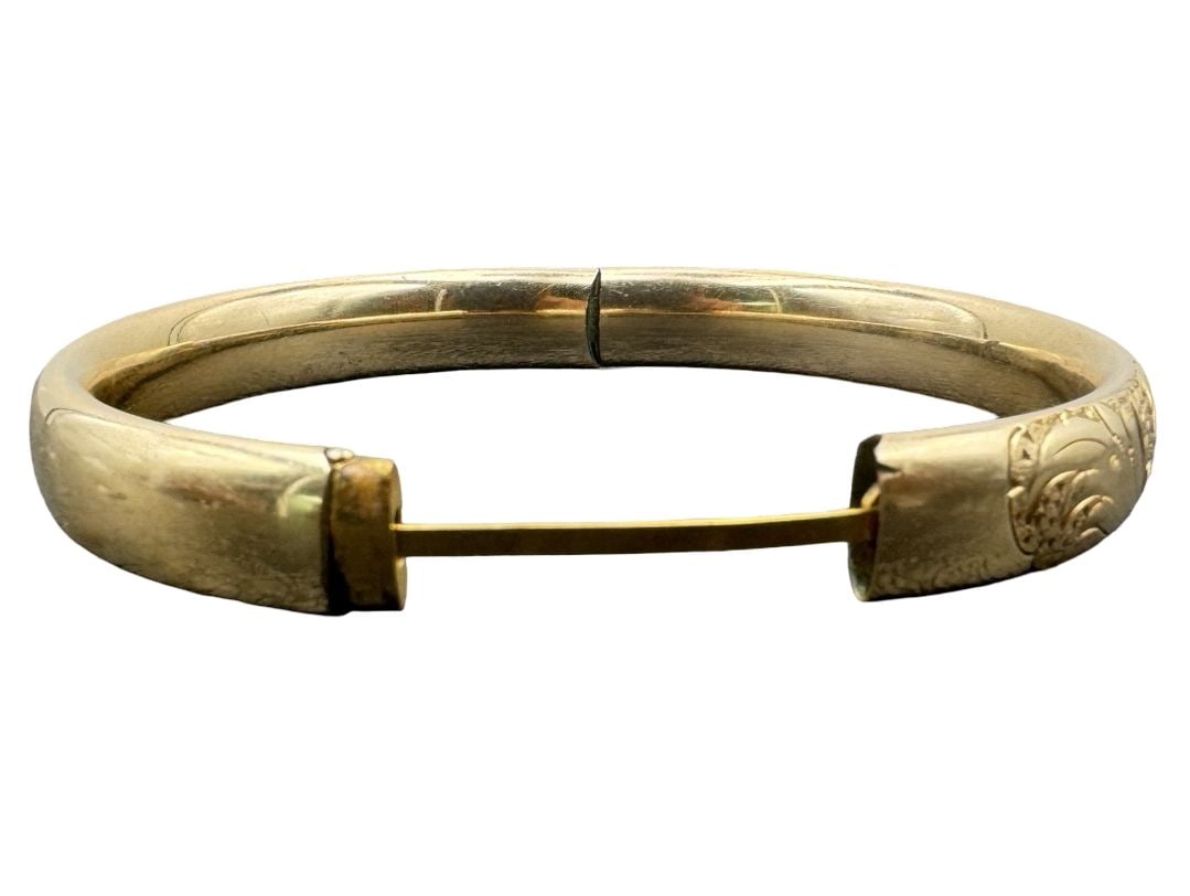 Victorian Simmons Gold Filled Scroll Work Hinged Bangle - 2