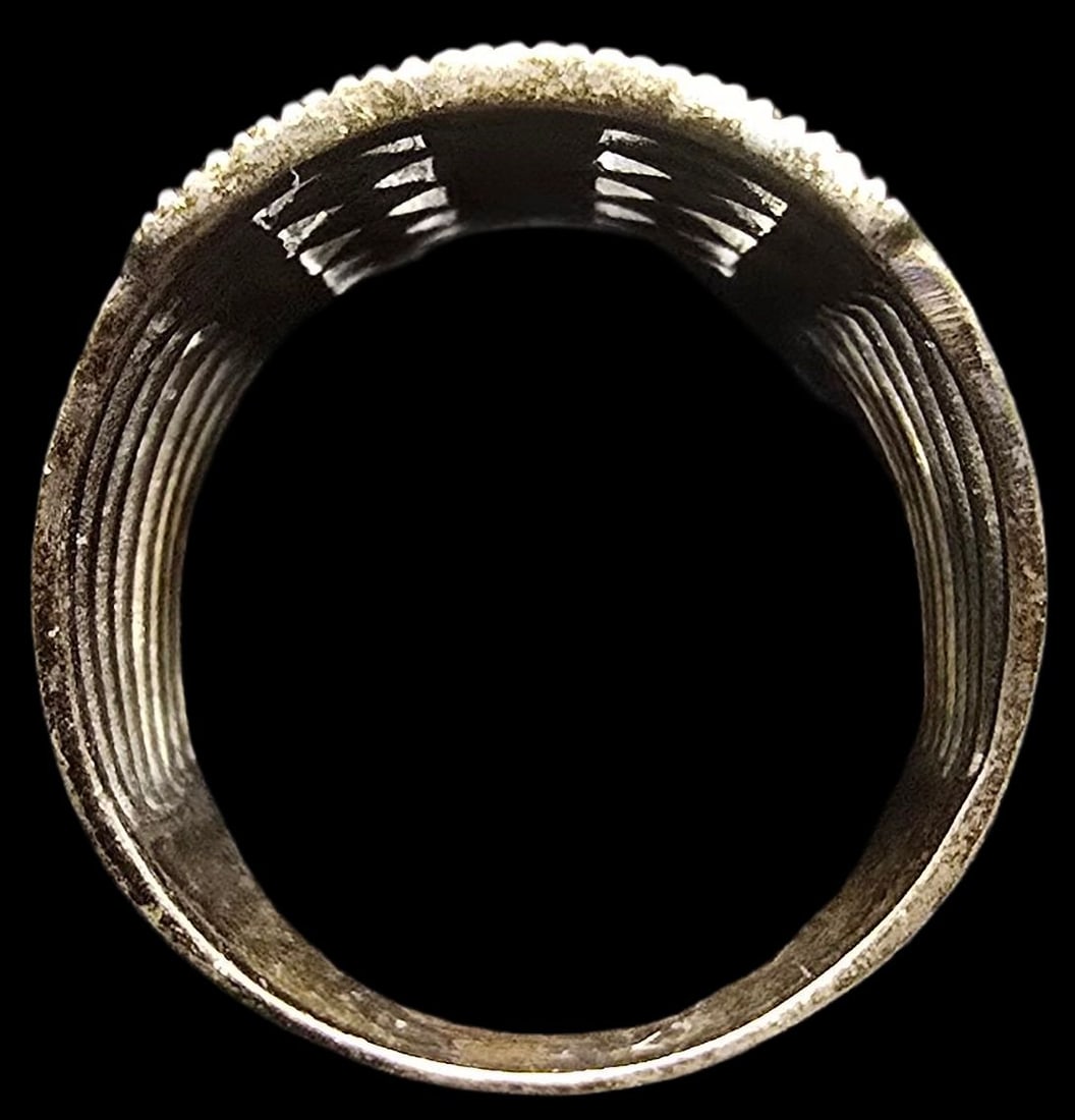 Ornate Vintage Sterling Silver & Macarsite Ring: Very good vintage condition with minor patina according to age. The ring is a size 8.5 and weighs ca. 6.5 grams. Marked for Sterling Silver.