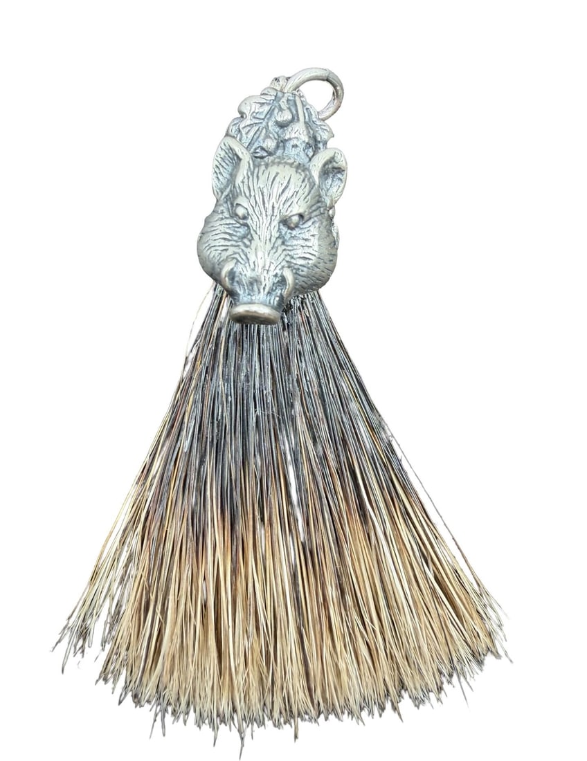 Unusual Vintage Alpine European 800 Silver Traditional Hunting Trophy Hat Pin /w Boar Hair: Very good vintage condition with wear and patina according to age; see pictures. Pendant measures approx. 2.5" long x 2.5" wide and weighs approx. 10.80 grams. Made of 800 silver.