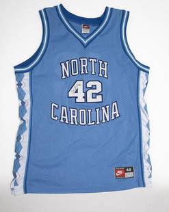 Jerry Stackhouse North Carolina Tar Heels Autographed Jersey: Signed in black marker. Made in USA Date: 1994-95 Brand: Nike Size: 48: 24.5"x33" Color: Blue