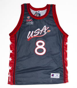 Scottie Pippen USA Dream Team II Away Jersey: Tags affixed. Sublimation printed with stitched appliquÃ©s Date: 1996 Brand: Champion Size: 48 (XL): 23.5"x32" Color: Navy