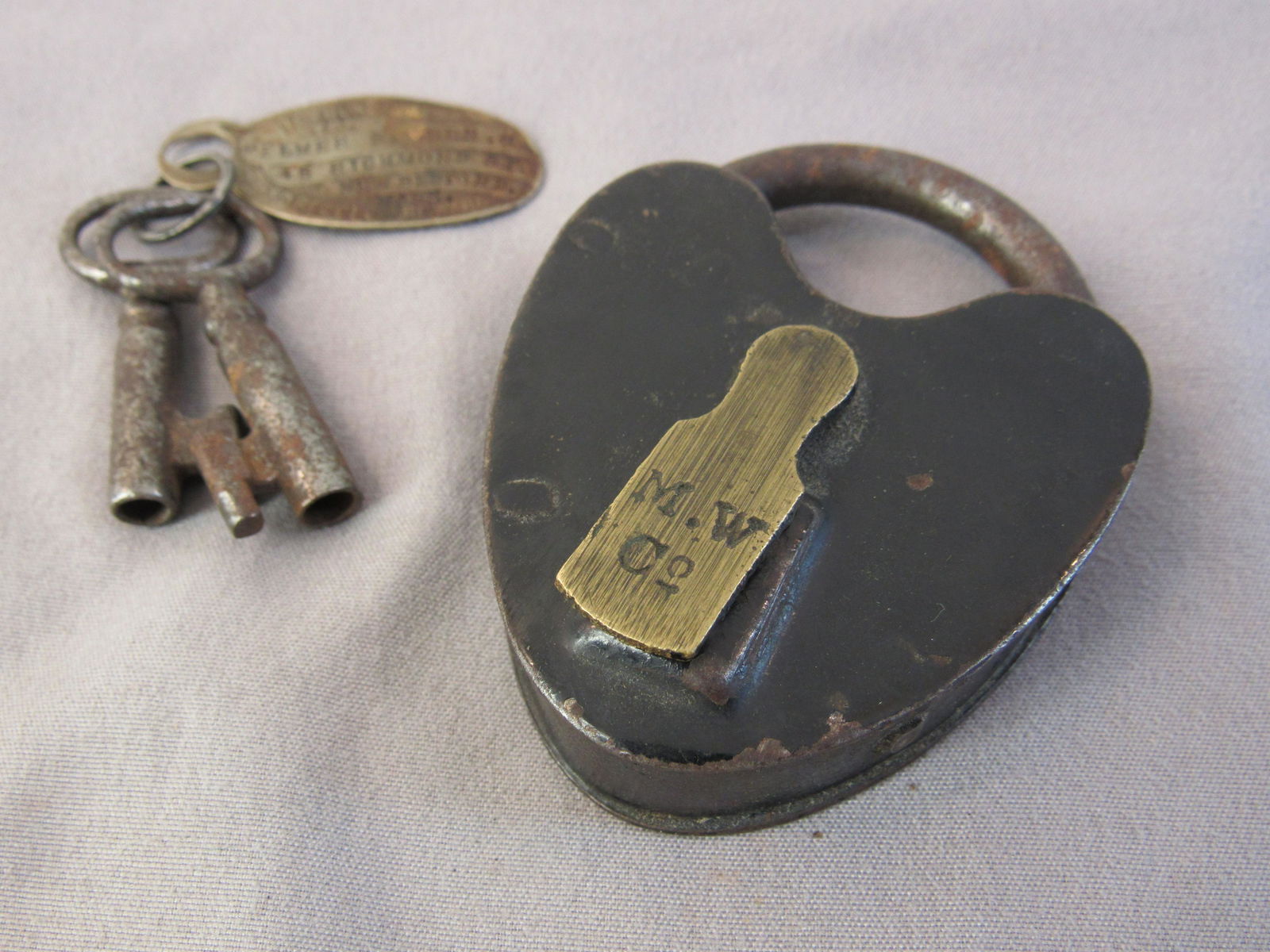 M. W. And Co  (Mallory Wheeler & Co) riveted Padlock with keys (1 of 5)