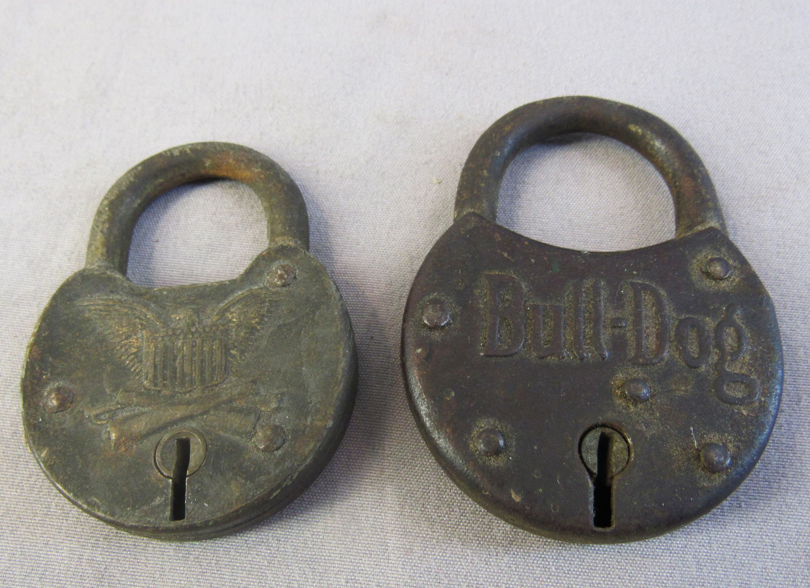 (2) Rare Padlocks Embossed  "Eagle" and "Bull-Dog" (1 of 6)