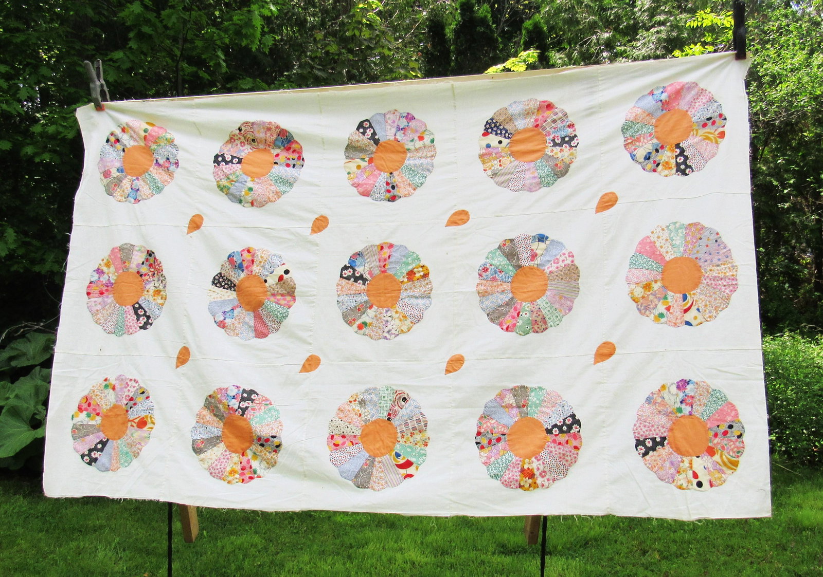 "Dresden Plate" Quilt top: Mid 1900's. Cotton.