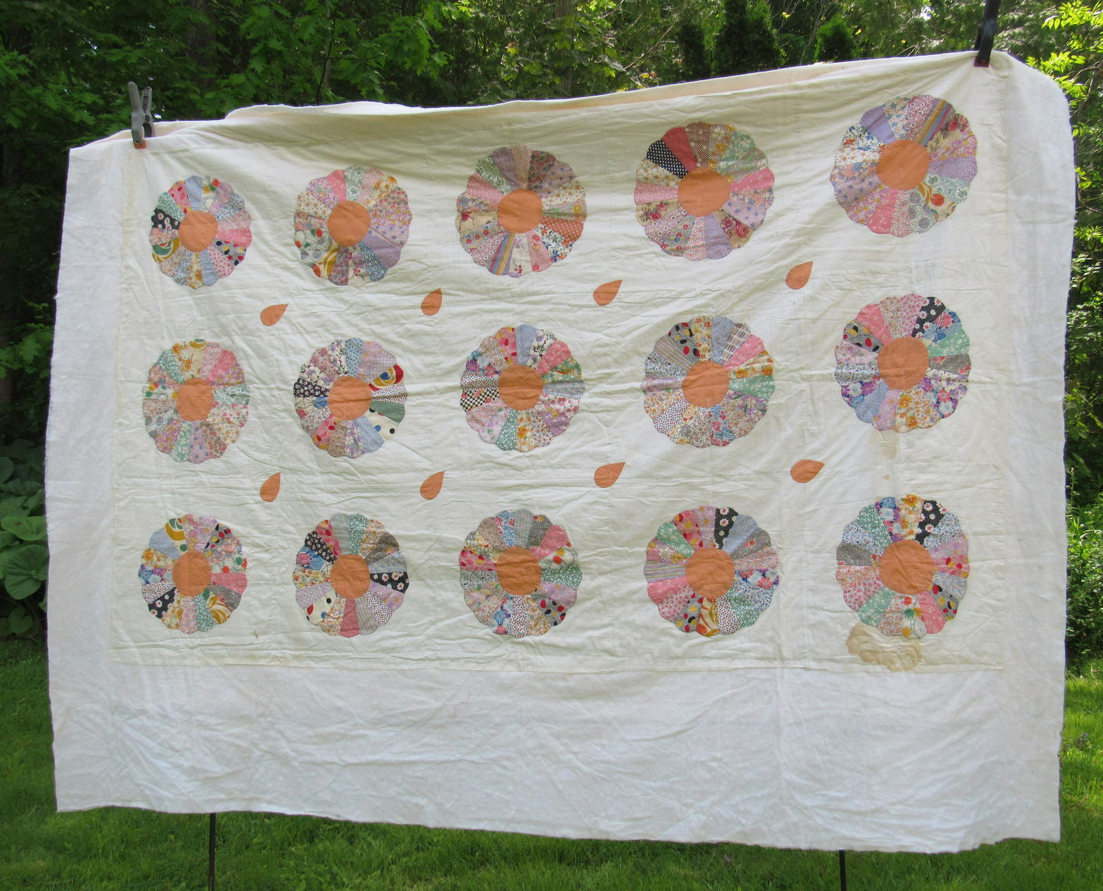 "Dresden Plate" W/Tear Drops. Top: c. Mid 1900's Unfinished ,cotton back