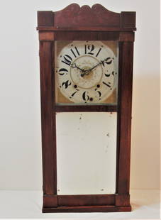 David Dutton ~ Mont Vernon, New Hampshire Clock.: David Dutton antique clock. Time, Strike and Alarm Wooden Movement with weights. ~~ New Hampshire ~~ Note the flat pilasters not the typical angular ones.