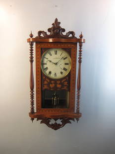J Varley Anglo American Clock: Desirable Antique 8 Day wall clock retailed by Varley for the British market.