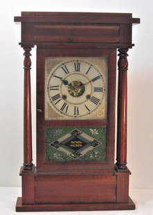 George V. House New York Four Post Clock: This is by George V House Clock 107 Fulton St New York . Not a common name to find. Nice Color to the old finish along with an unusual tablet and nice old wafer weights. antique.