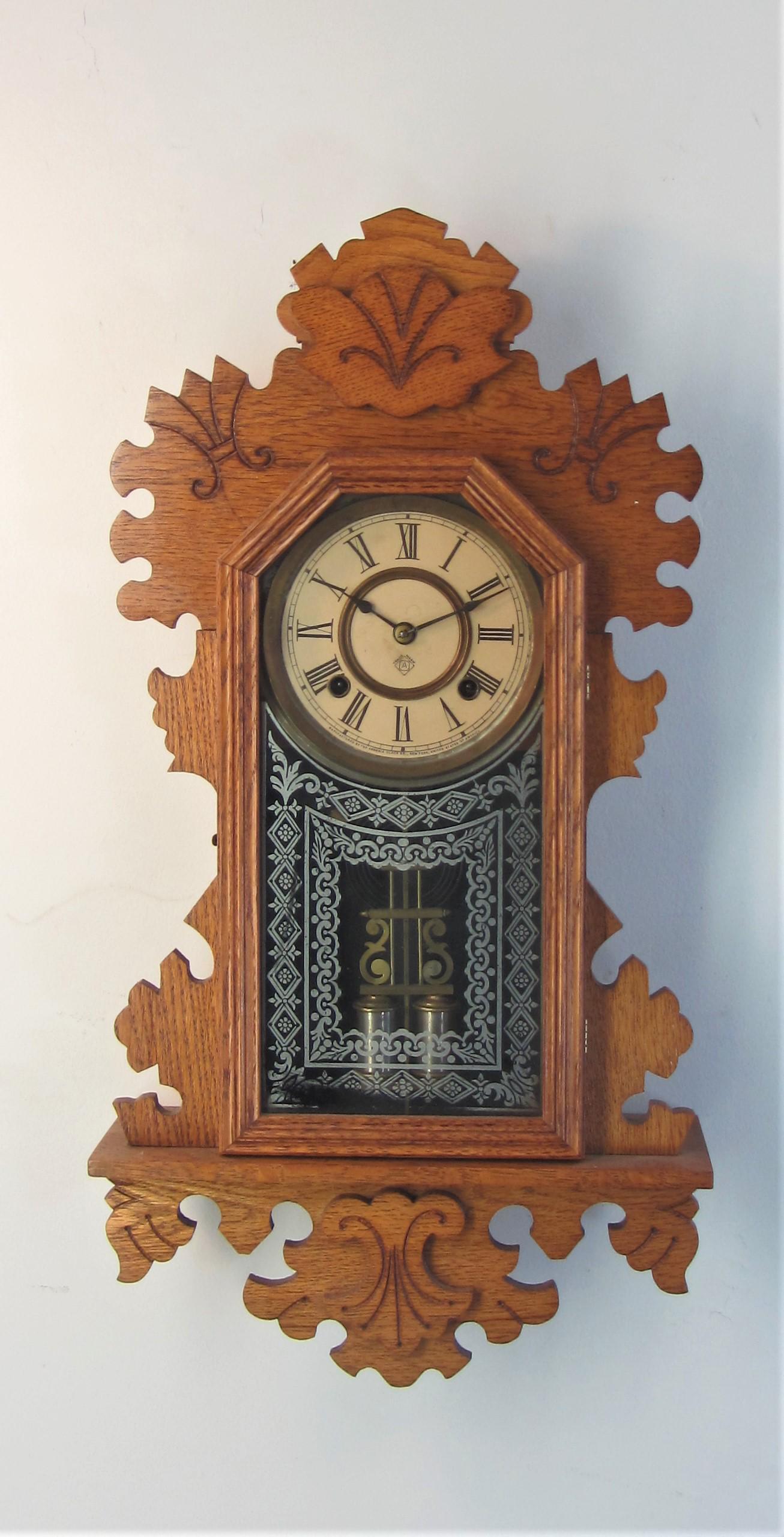 Ansonia wall clock "Campos " 8 Day Time and Strike: Ansonia wall clock "Campos". Impressive double barrel pendulum.