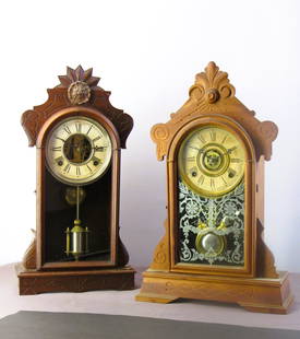 PAIR George B Owens & a Gilbert Calypso Parlor Clock.: PAIR. ~ George B Owens with signed movement. ~ Gilbert "Calypso" parlor clock.