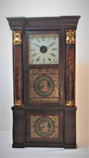 New Haven Clock Co. two door " E PLURIBUS UNUM ": New Haven empire two door shelve clock, all original .Often referred to as a "sleigh front" This attic find is a table pounder for those who enjoy this style clock. Originality through and through.