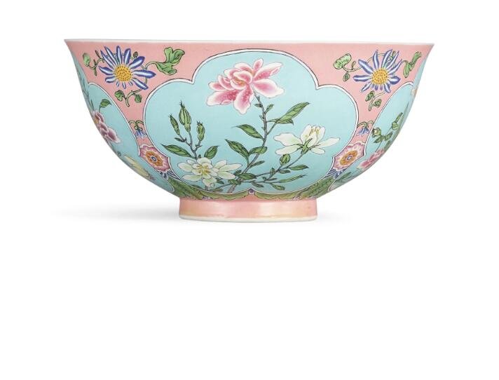 FROM SOTHEBY'S A  RARE PINK-GROUND FALANGCAI BOWL PUCE-ENAMEL YUZHI MARK  PERIOD OF KANGXI (1 of 1)