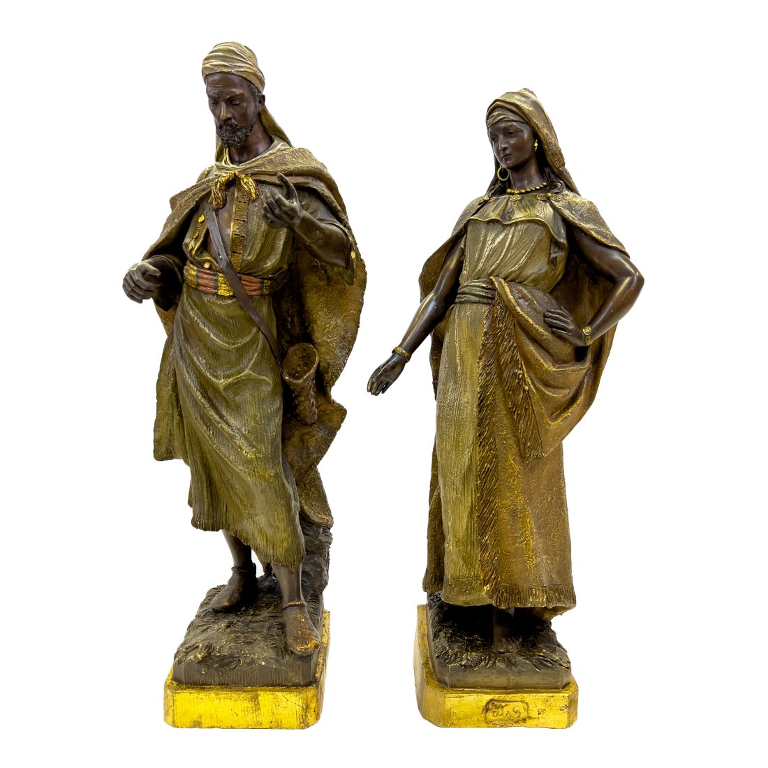 19TH CENTURY PAIR OF GOLDSCHEIDER POLYCHROME TERRACOTTA FIGURES OF AN ORIENTAL LADY AND ARAB (1 of 15)