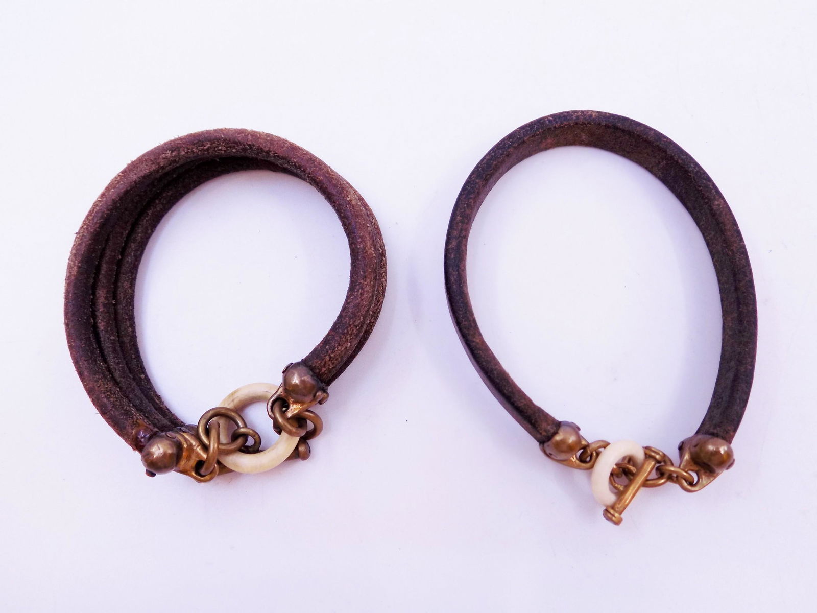 Leather and Gold Plated Silver Toggle Bracelets (1 of 8)