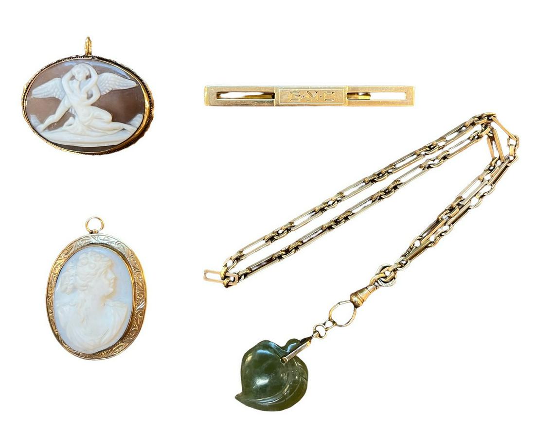 Antique Cameo Pendants, Pocket Watch Chain and Tie Clip (1 of 12)