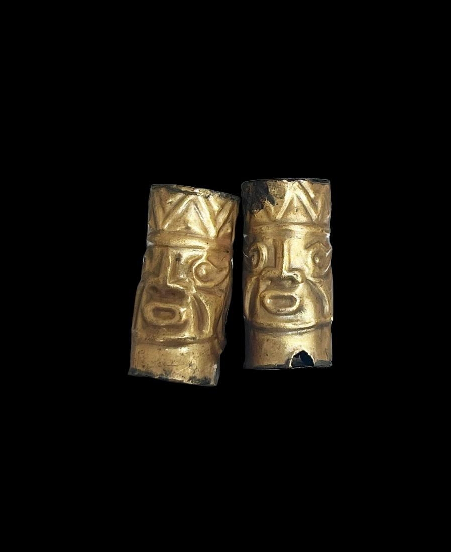 Pre-Columbian Gold Face Beads, Pair, South America (1 of 6)