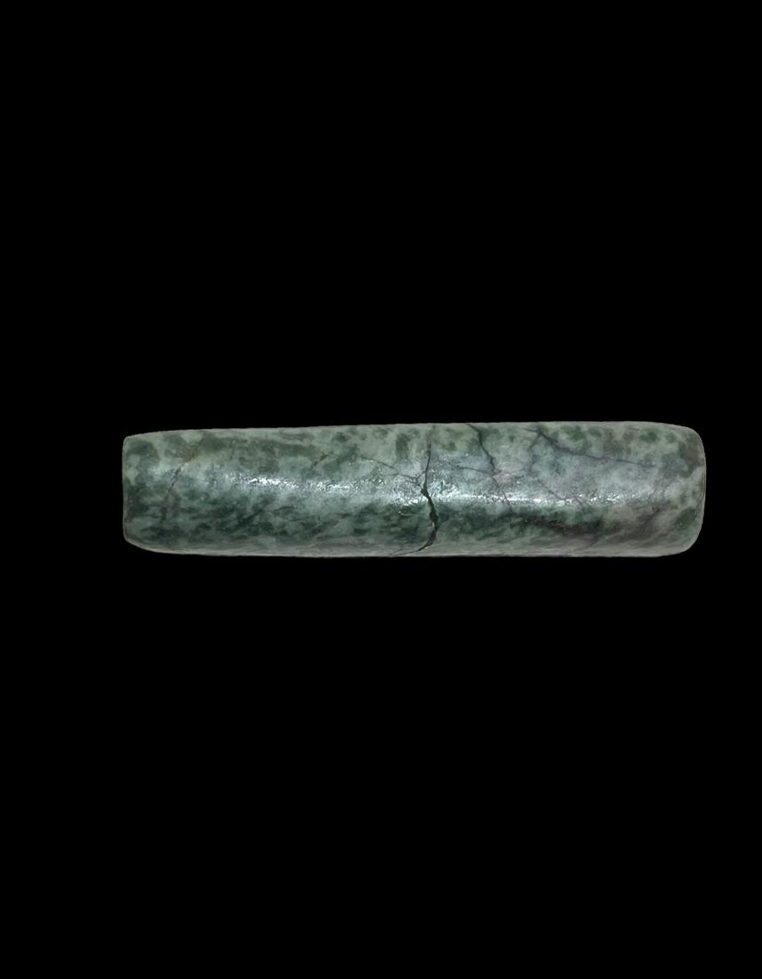 Pre-Columbian Mayan Mottled Green Jade Tubular Bead (1 of 7)
