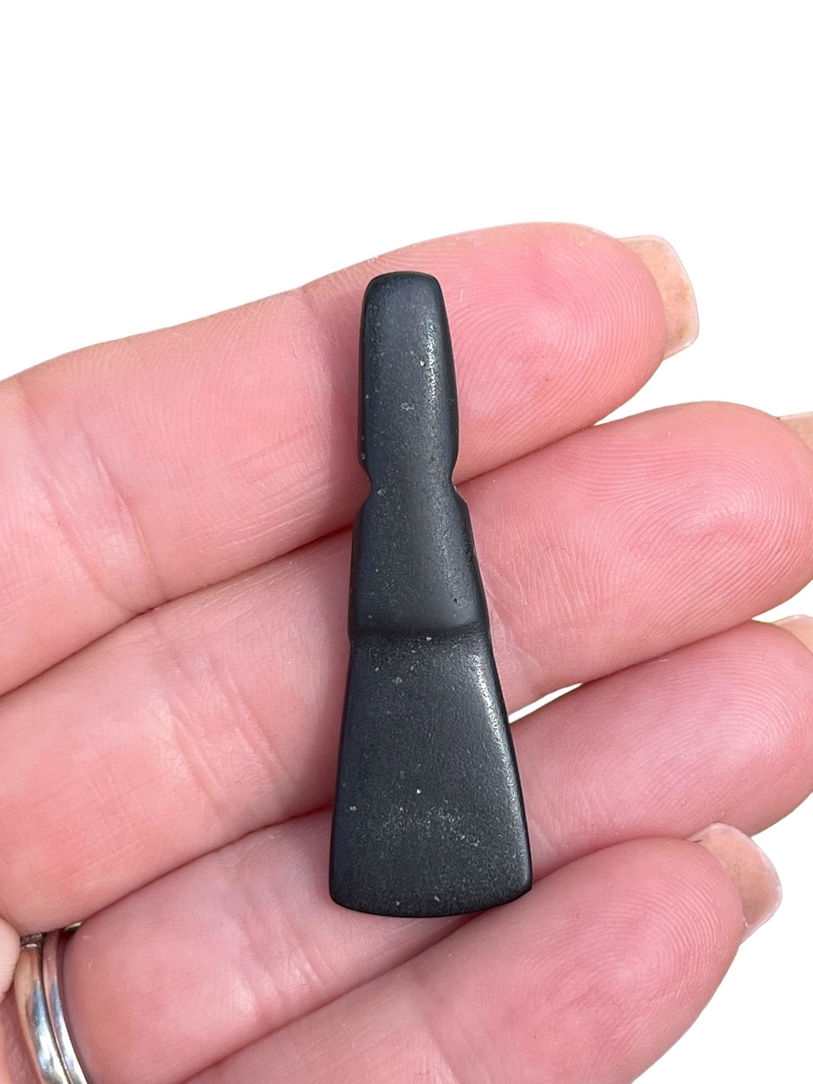 Pre-Columbian Black Stone Pendant: Pre-Columbian Black Stone Pendant, Origin: Costa Rica, Age: 800-1200 A.D. Measurements:1 3/4" L x 1/2" W