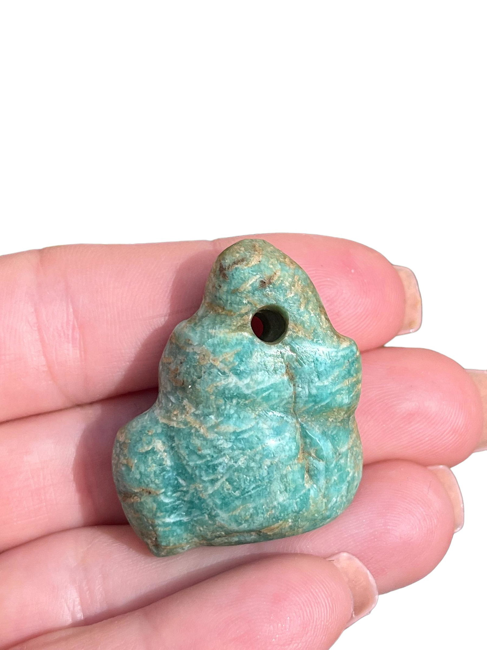 Pre-Columbian Mayan Seafoam Blue Jade Carved Pendant: Pre-Columbian Mayan Seafoam Blue Jade Carved Pendant, Possible avian carving, Incredible color. Measurements:1 1/2" L x 1 1/4" W