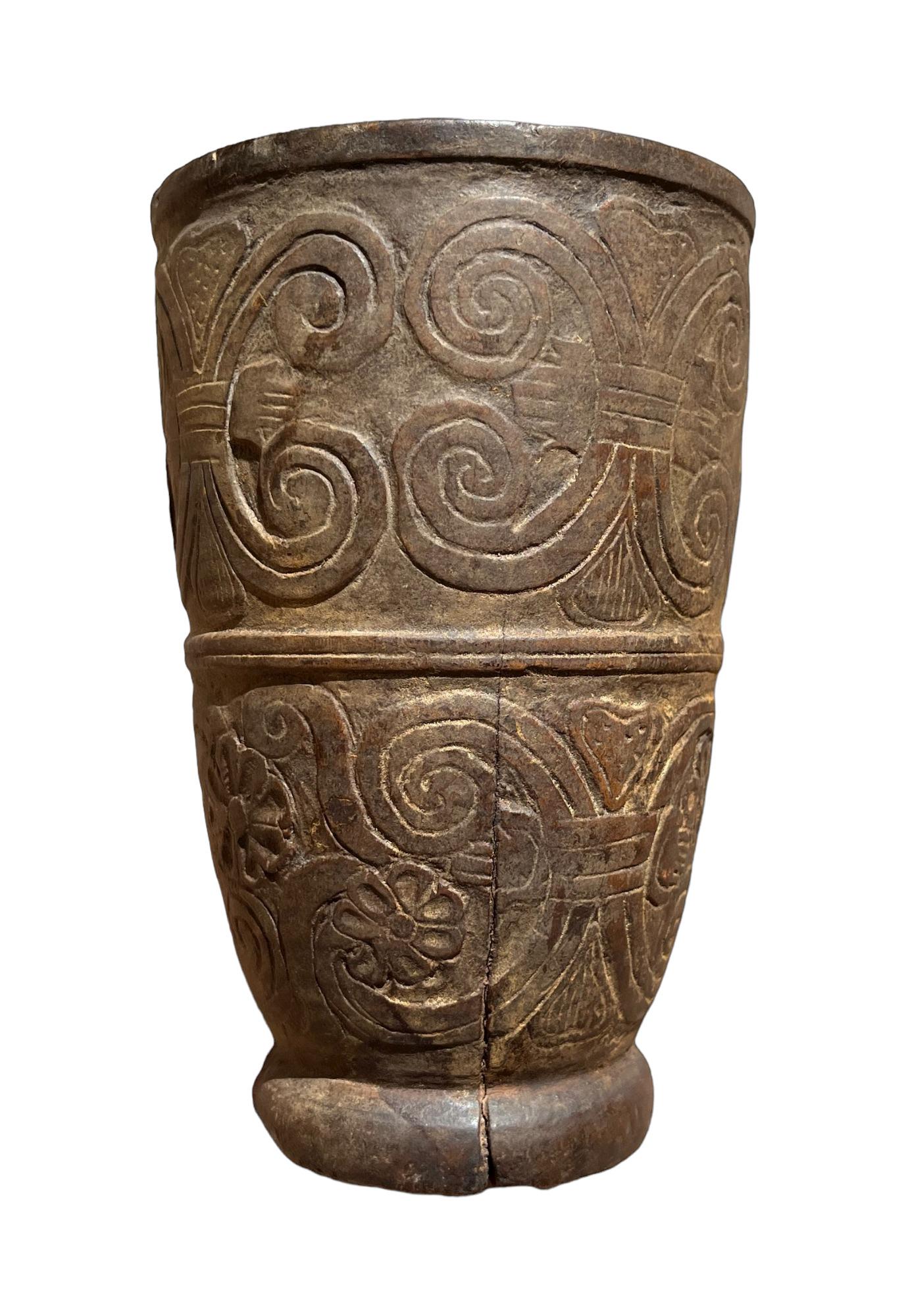 Large Ancient Pre-Columbian Kero Cup, Intricate Carvings (1 of 5)