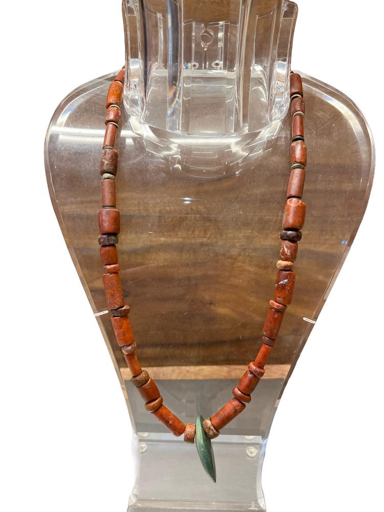 Pre-Columbian Tairona Jasper and Green Stone Beads: Pre-Columbian Tairona Jasper and Green Stone Beads Measurements: Drop Length: 12" L