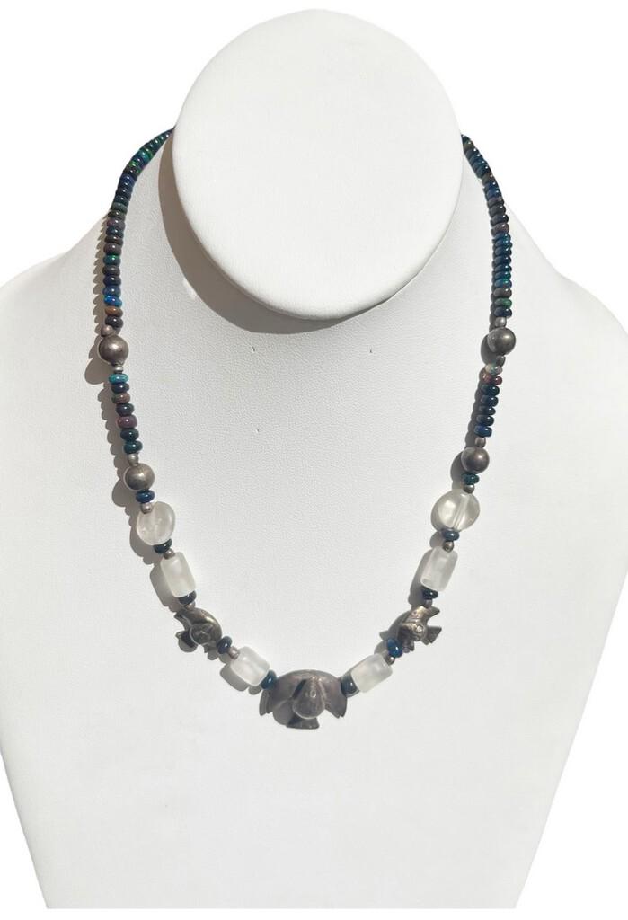 Pre-Columbian Quartz, Silver, and Opal Necklace (1 of 7)