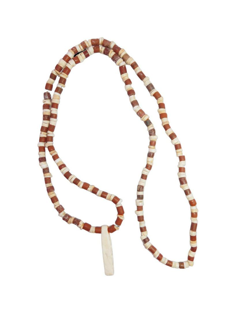 Pre-Columbian Tairona Necklace: Pre-Columbian Tairona Bead Necklace, Clay and Shell, Origin: Colombia. Measurements: 16" L