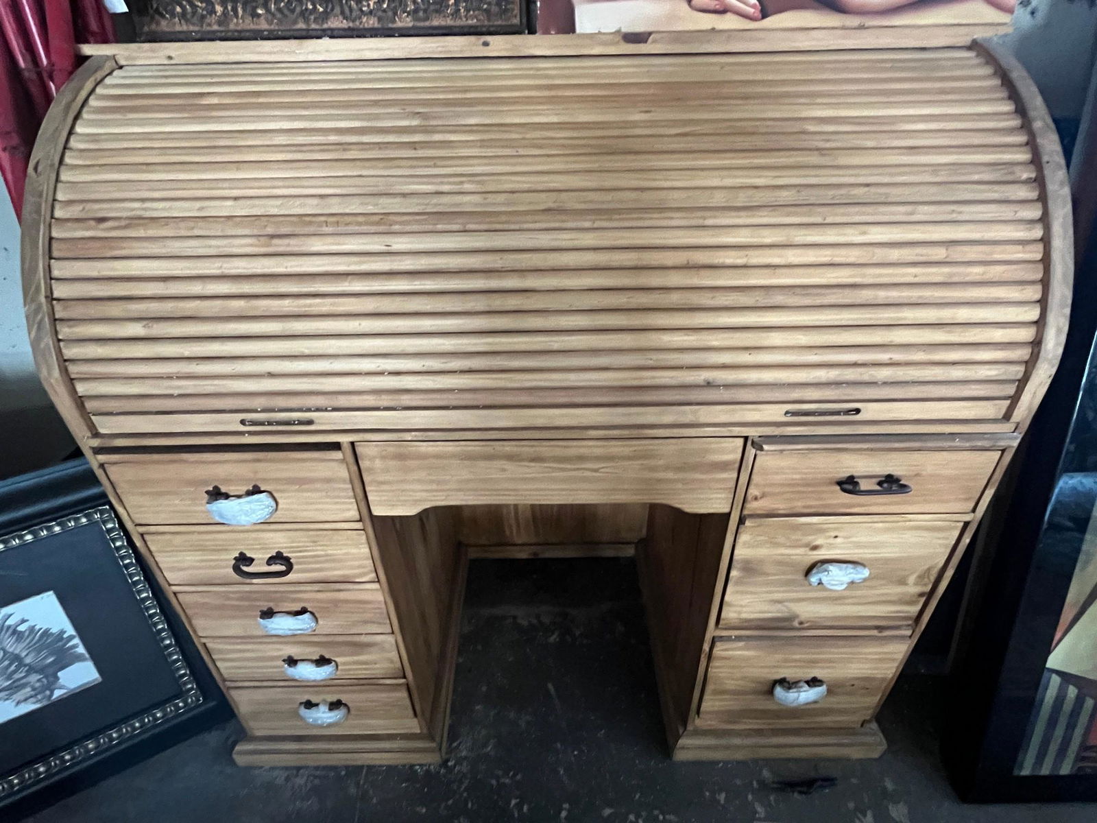 Natural Wood Roll Top Desk Antique Style Unfinished Desk