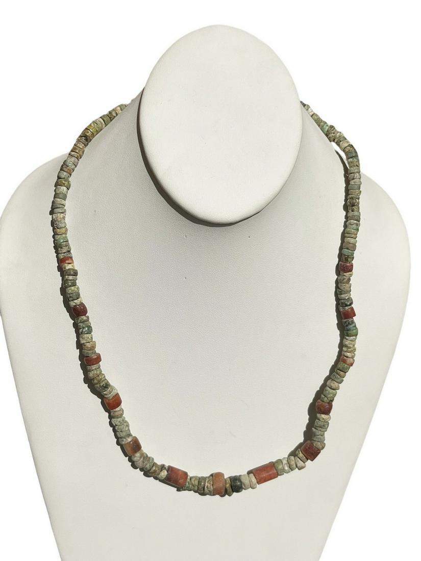 Pre-Columbian Tairona Culture Necklace: Pre-Columbian Tairona Culture Necklace, Carnelian, Jade and Green Stone beads.. Measurements: Drop Length: 11 1/2" L