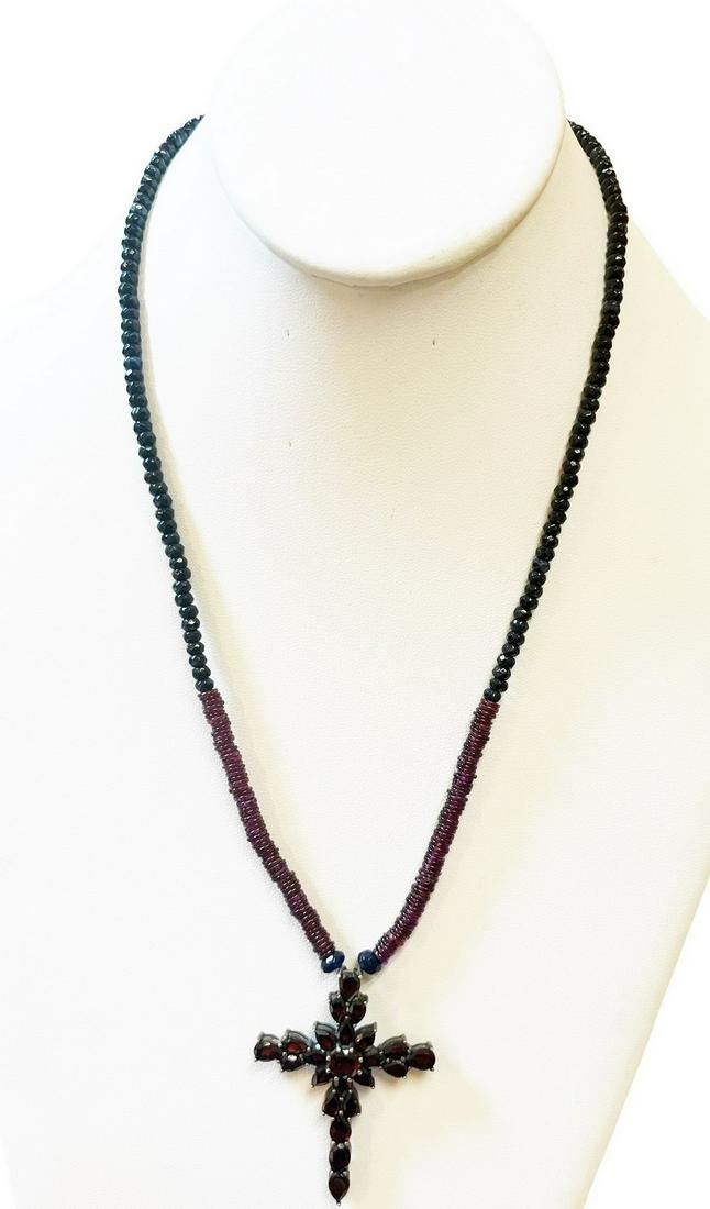 Antique Garnet and Sapphire Cross Necklace (1 of 6)