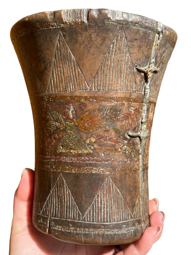 Large Ancient Pre-Columbian Kero Cup, Intricate Carving (1 of 6)