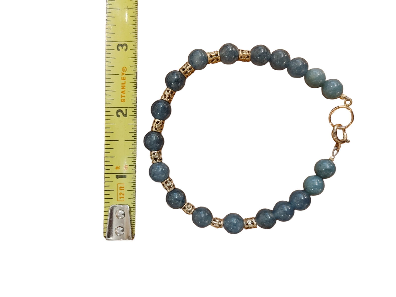 Blue Jade Beaded Bracelet with Pre-Columbian Gold Spacer Beads (1 of 4)