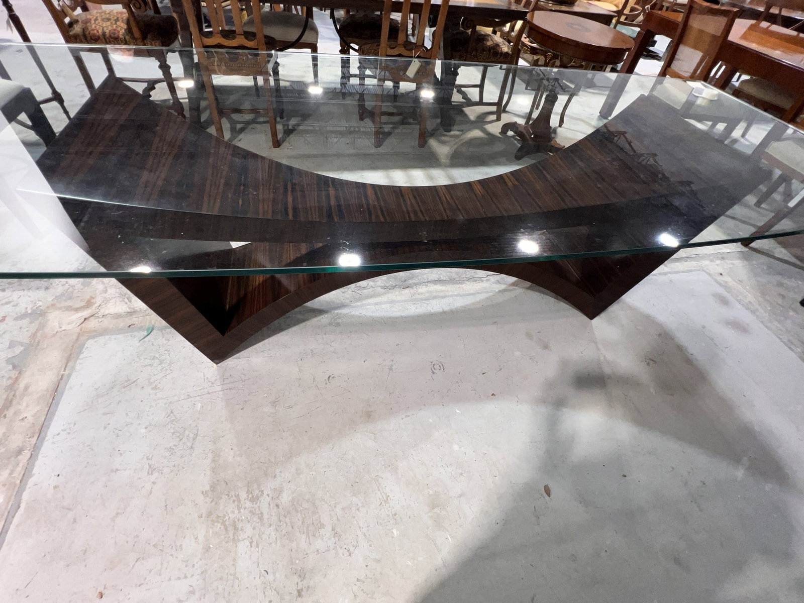 Glass Top Table,Base in Ebony Makassar, M'ade in Italy by Annibale Colombo - 45.5"  x  106 " x 30 " (1 of 3)