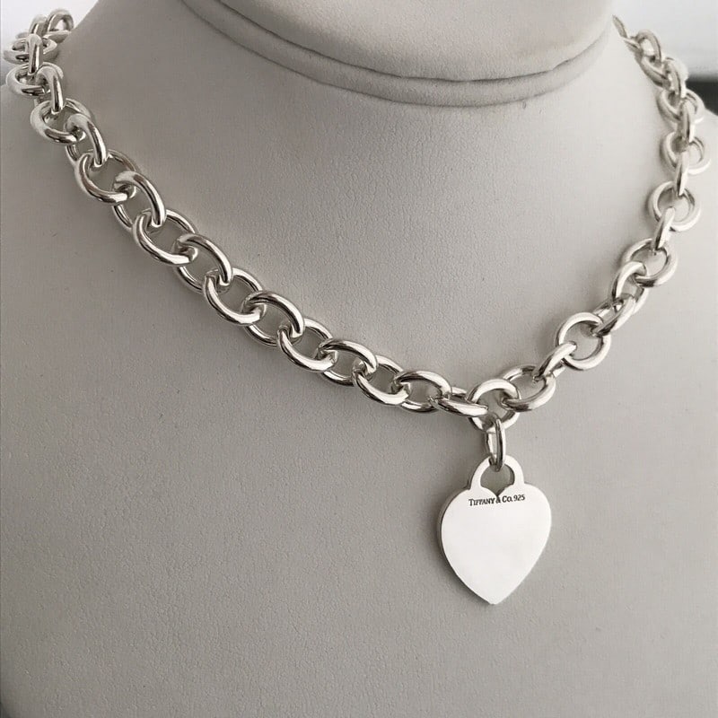 Tiffany & Co. Sterling Silver Heart Tag Choker Necklace: Tiffany & Co. Sterling Silver Heart Tag Choker Necklace, 16" Length, Sterling Silver, Authentic