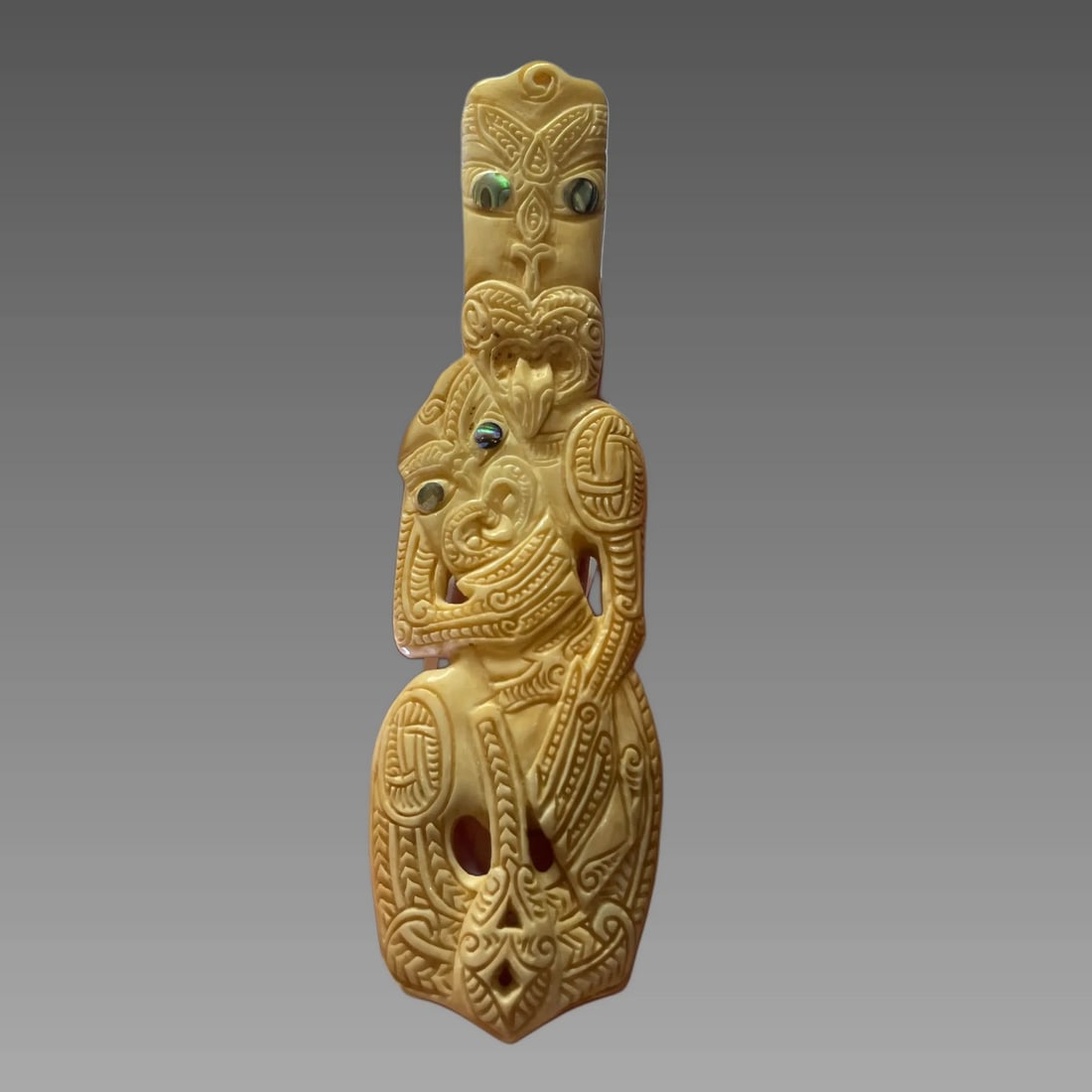 Hei Tiki 19th Century Maori with Abalone Inlay (1 of 4)
