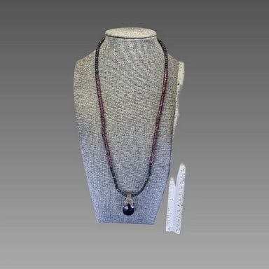 Natural Garnet and Sapphire Beaded Neklace, Vintage (1 of 5)