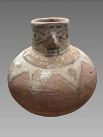 Pre-Columbian Polychrome Clay Vessel with Handle