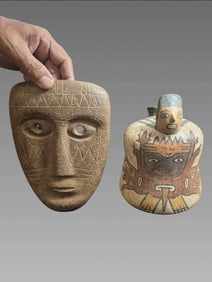 Pre-Columbian Style Ceremonial Mask and Stirrup Vessel