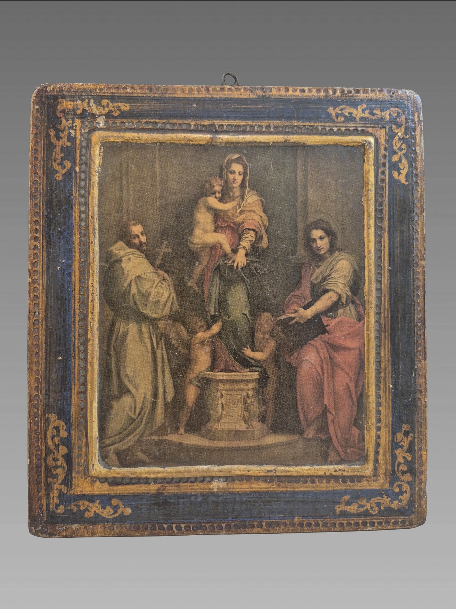19th Century Italian Oil On Board: 19th Century Italian Oil On Board, In The Style Of Stanza della Segnatura Fresco By Raphael Dimensions 6.5x7.5"in