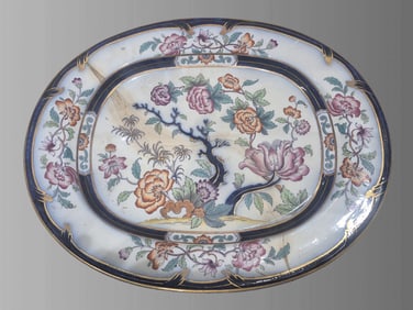 Antique Asian Porcelain Platter with Ancient Staple Repairs