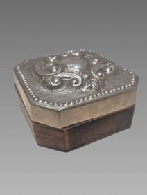 Vintage Wood Box with Silver Hand Relief Lid