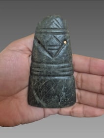 Pre-Columbian Carved Avian Celt Axe God, Jade Pendant