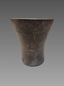 Pre-Columbian Inca Wooden Kero With Incised Geometric Designs