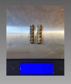 Pre-Columbian Tairona Relief Tube Beads, Pair of 2