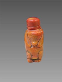 Antique Natural Red Coral Hand Carved Monkey Snuff Bottle