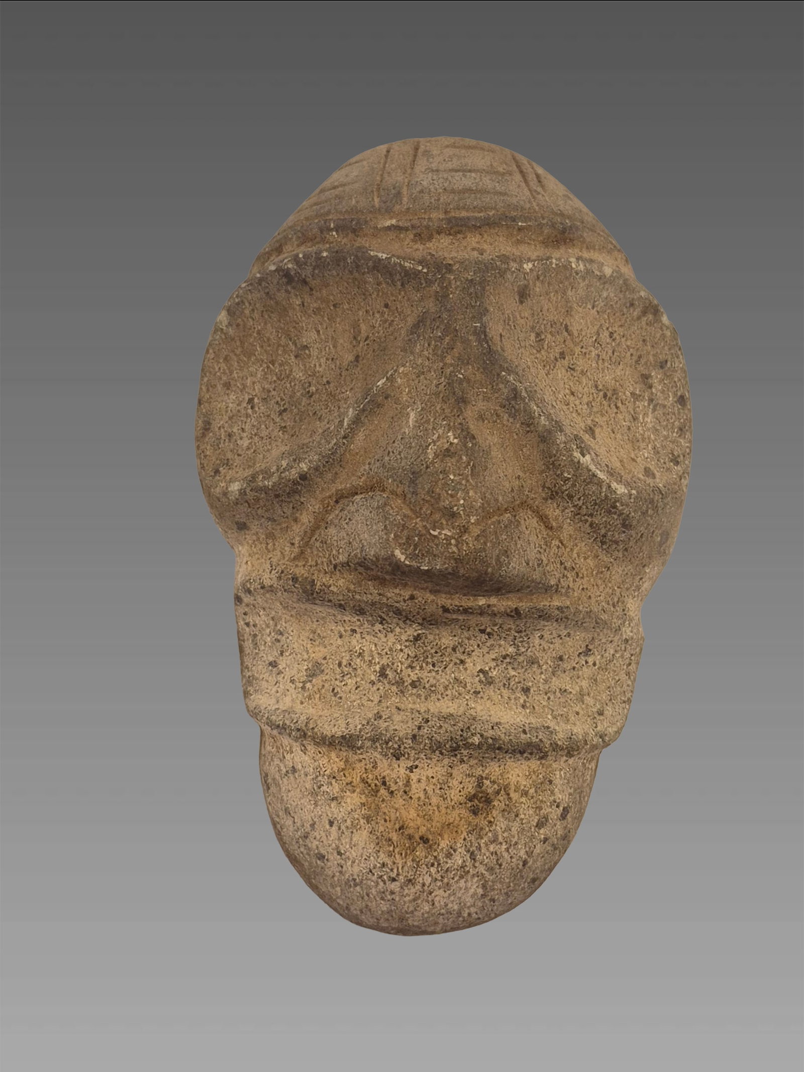 Pre-Columbian Taino Zemi Carved Face Stone: Pre-Columbian Taino Zemi Carved Face Stone, Taino Culture, 1200 AD - 3"x5.5"