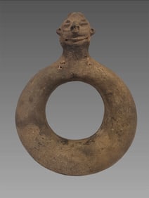 Pre-Columbian Taino Ceremonial Pottery Vessel With Face