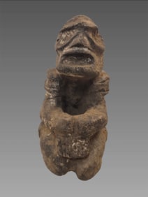 Pre-Columbian Taino Keeling Shaman Priest, Monumental Statute