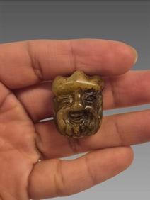 Ancient Chinese Buddha Head Carved Jade Bead
