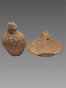 Pre-Columbian Pottery Vessel and Cermonial Dish